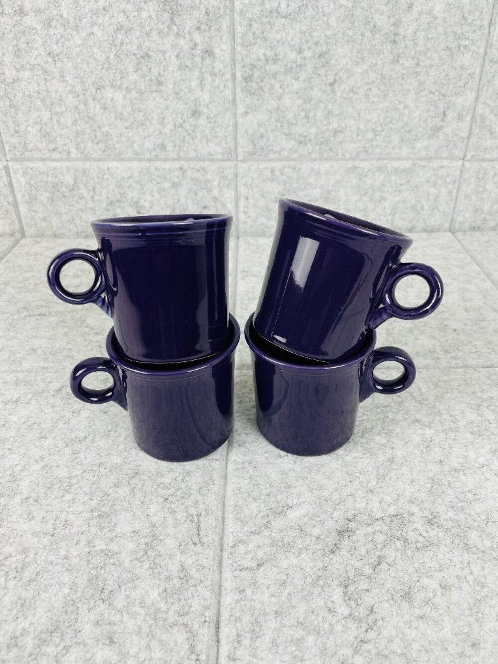 VTG Fiesta Plum Purple Ring Handle Mugs Set of 4 Retired HLC USA Coffee Cups
